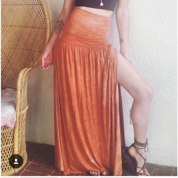 Tie Dye Side Slit Maxi Skirt - Festival Hippie Boho Tie Dyed Double Side Slits - Picture 5 of 17